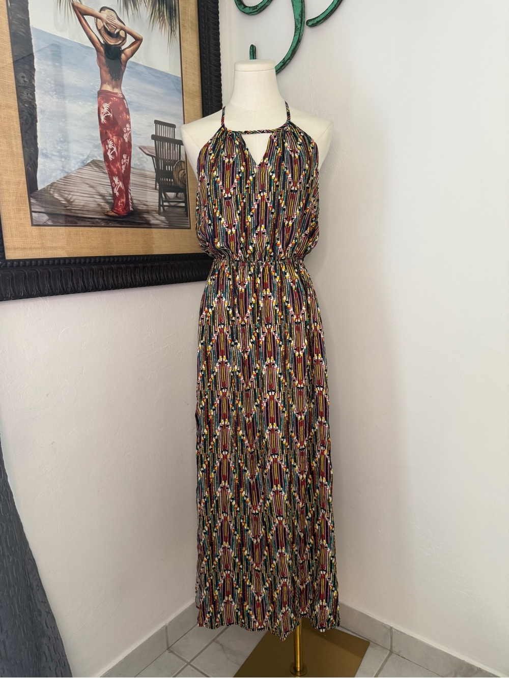Anthropology Molly Bracken Multicolor Striped Halter Maxi Dress